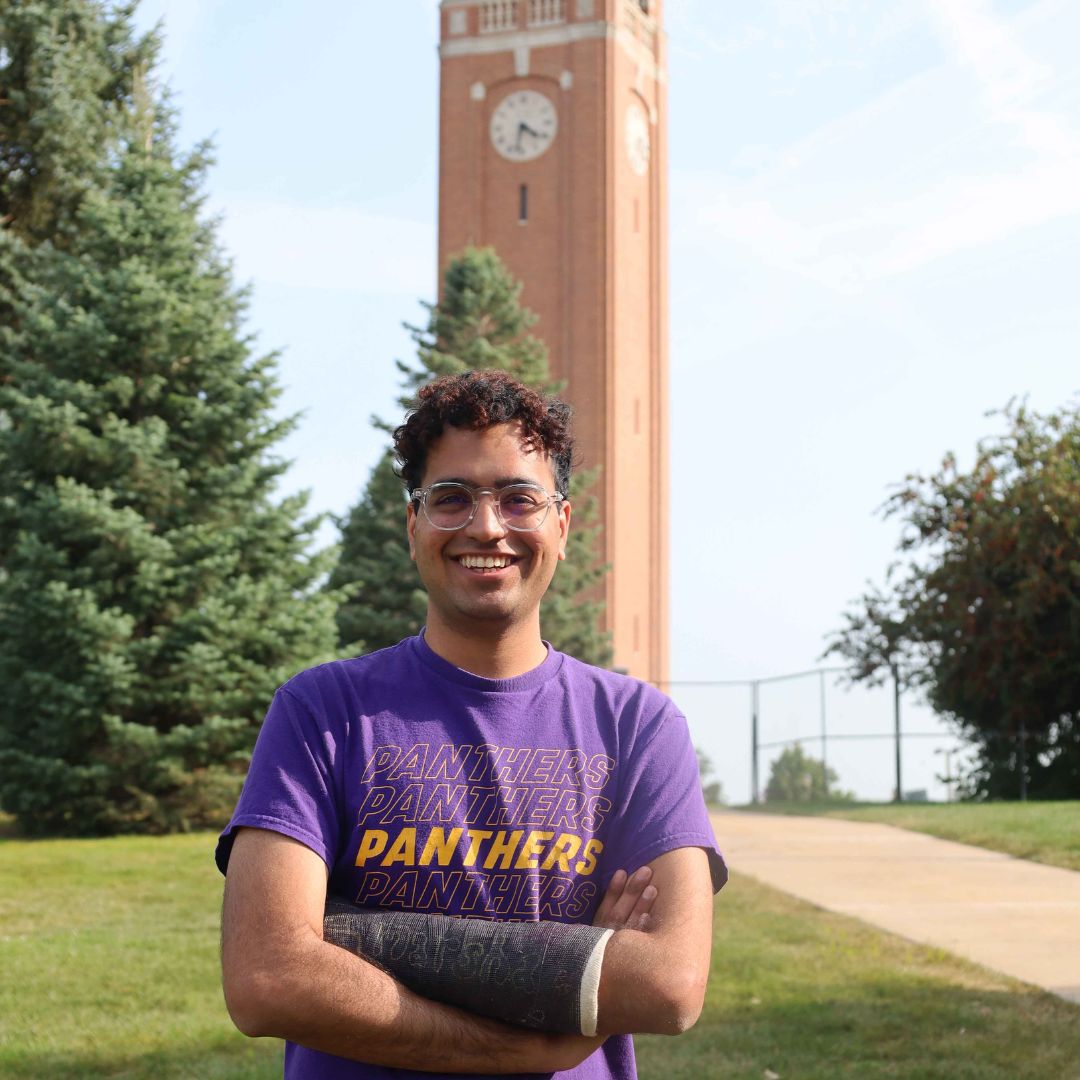 Bilal standing in front of the Campanile.