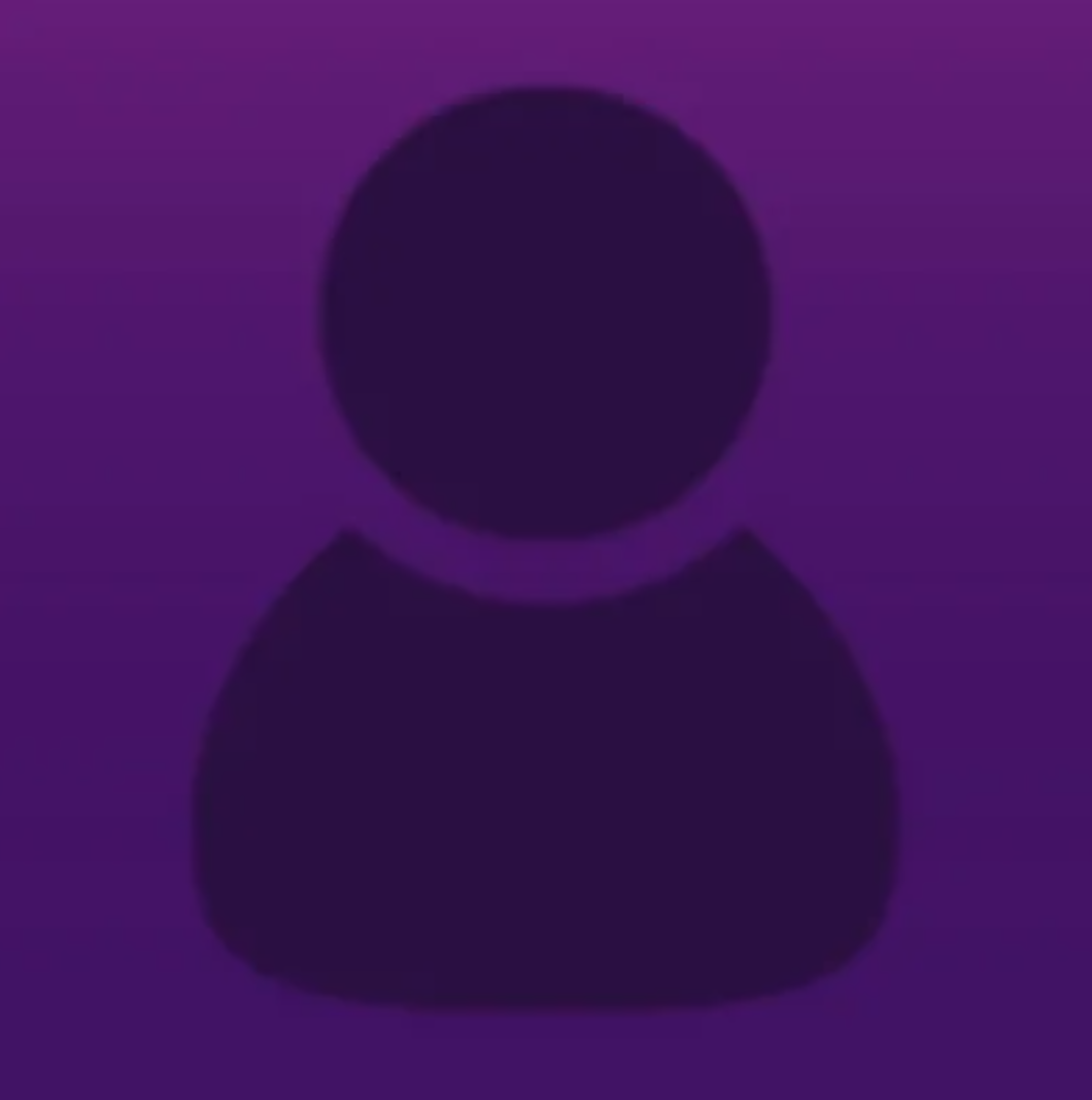 Purple background with a dark purple person character.