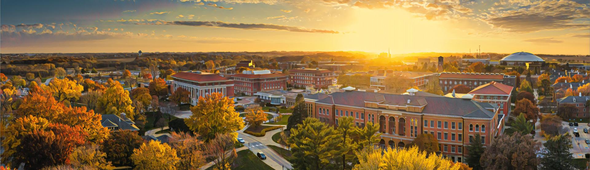 Aerial view of UNI campus at sunrise