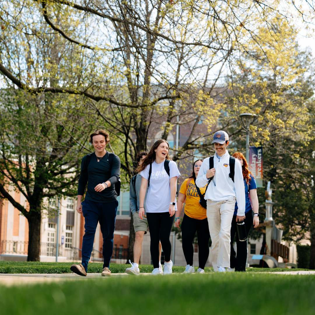 Students walking on campus.