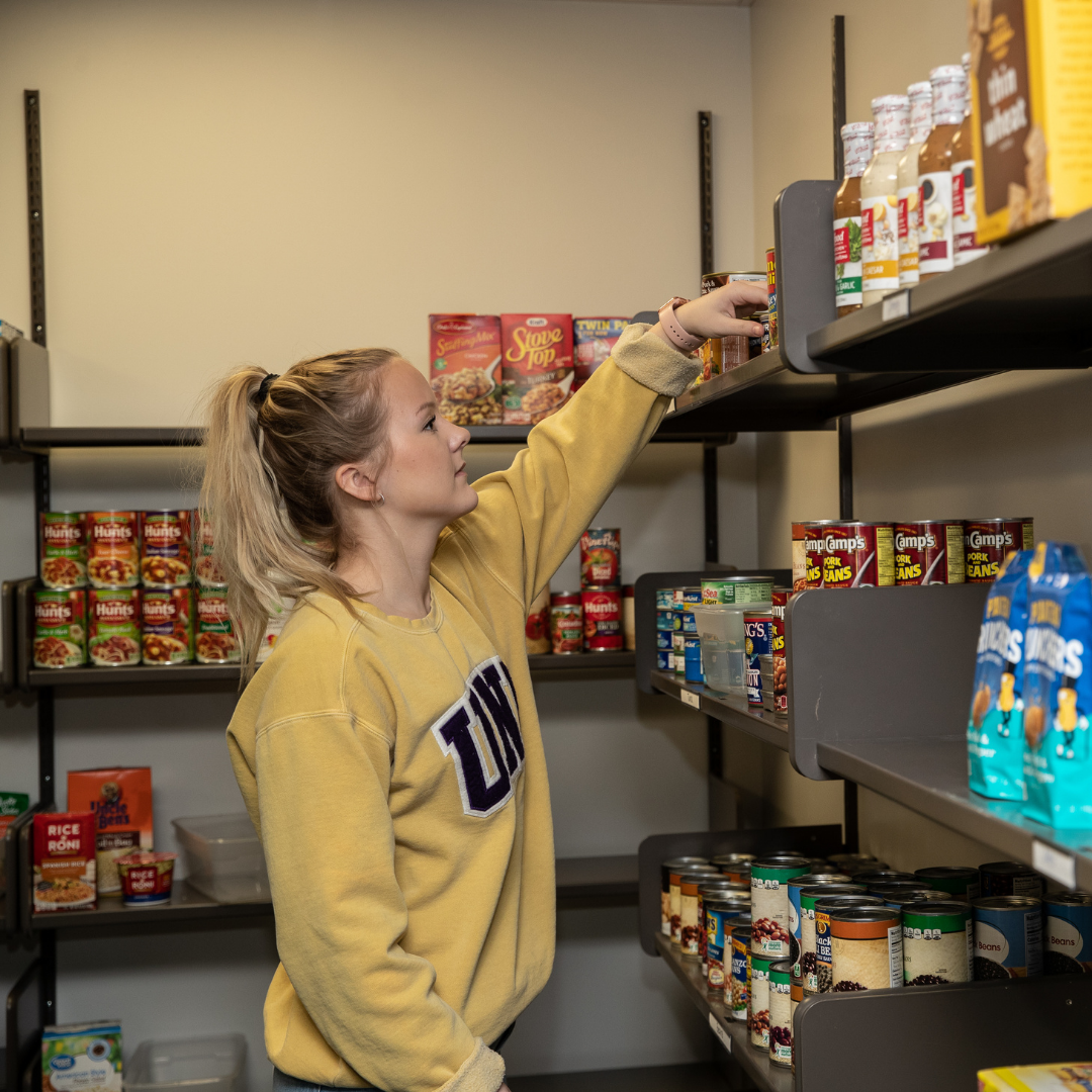 UNI student in the Panther Pantry.