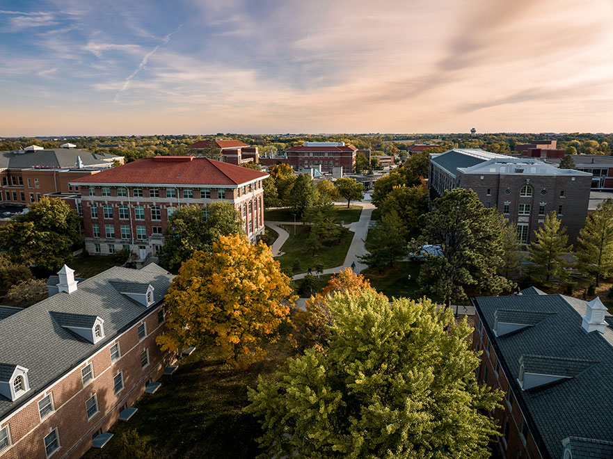 UNI campus during fall seen from above