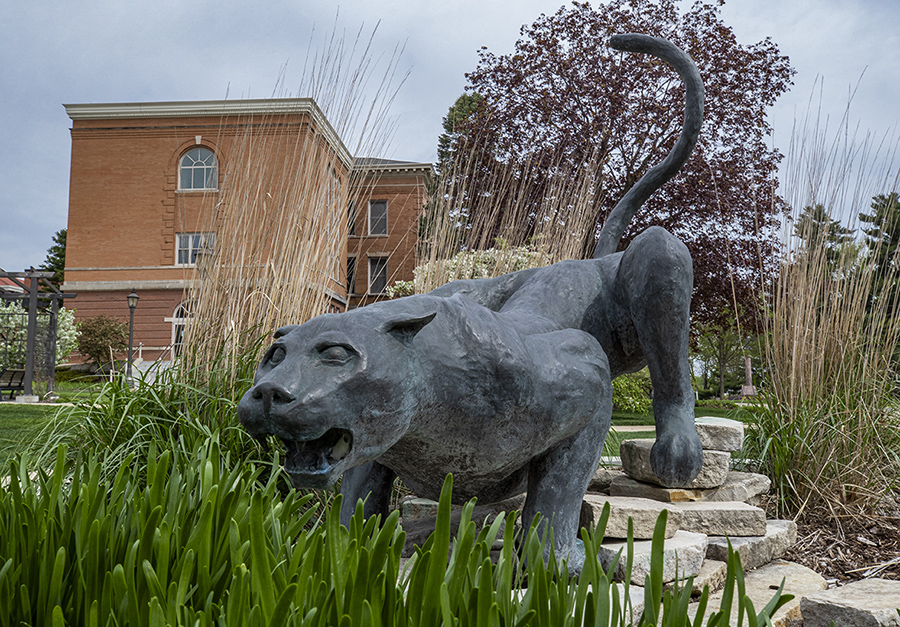 Panther statue in the University of Northern Iowa memorial garden